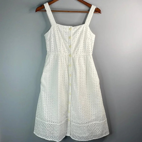 J. CREW Eyelet Midi Dress White Button-Front Cotton Lined Coquette Preppy 0P - Picture 12 of 12